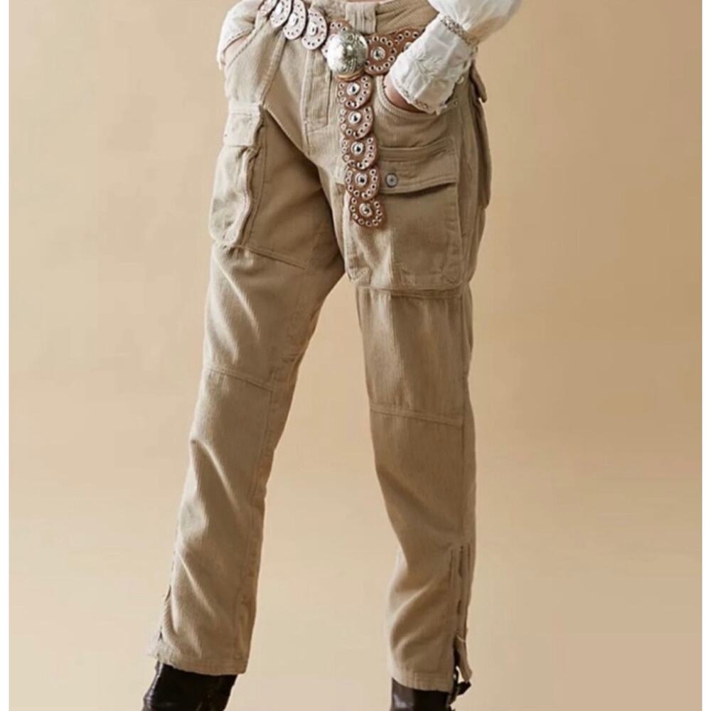 Free People We the Free Corduroy Cargo Pants Tan Size 26 NEW